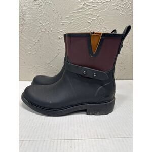 Rag and Bone Moto Rain Boots Women's Black Maroon Waterproof Size 37 US 7